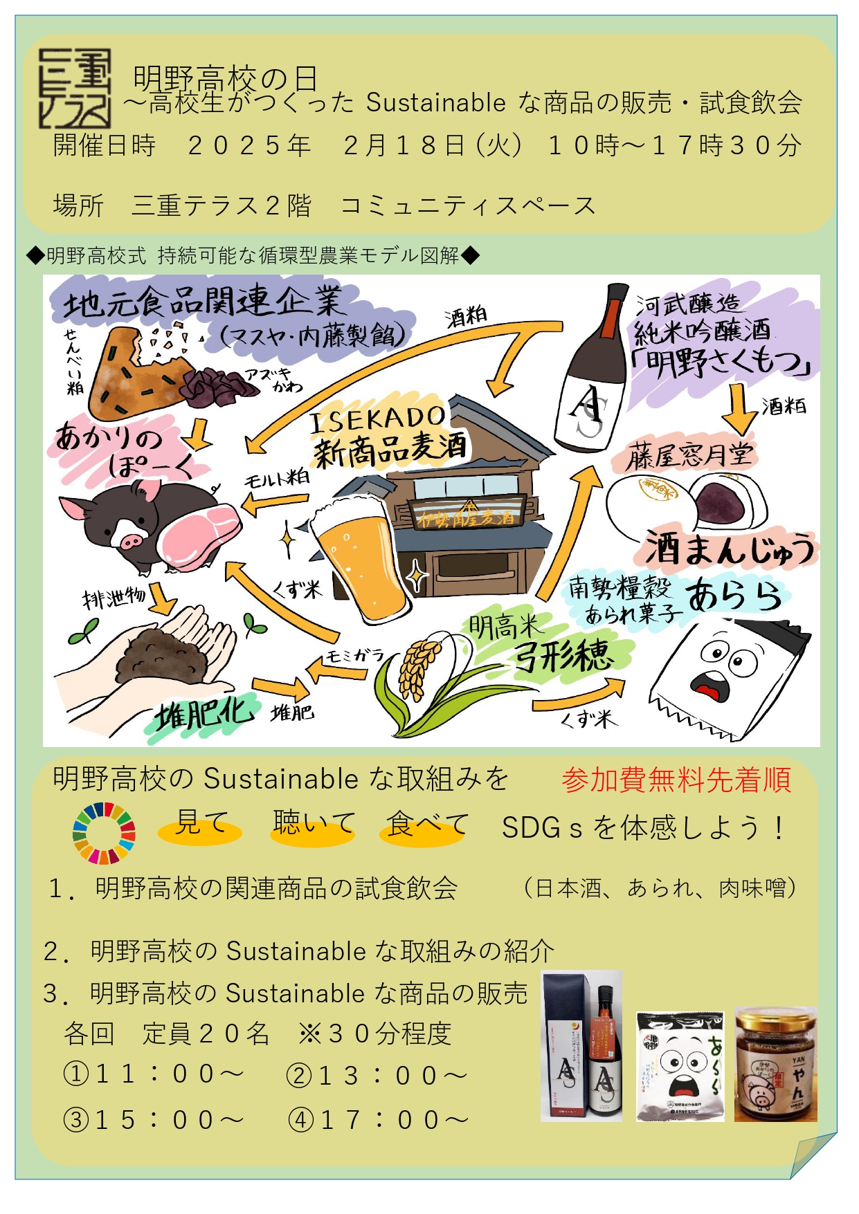 明野高校の日～高校生がつくったSustainableな商品の販売・試食飲会～